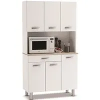buffet de cuisine - meuble de cuisine coloris acacia-blanc mat - 101 x 185,3 x 42,3 cm