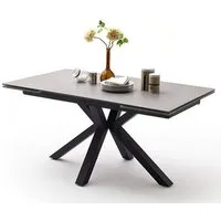 table à manger extensible en céramique gris clair et métal noir mat - l.160-240 x h.76 x p.90 cm