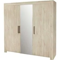 armoire 3 portes avec miroir chêne délavé - yvi - l 210 x l 60 x h 220