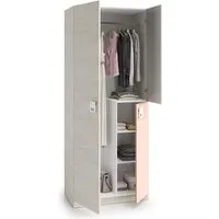armoire enfant - pegane - 2 portes battantes - blanc alpes / rose - 90x200x52 cm