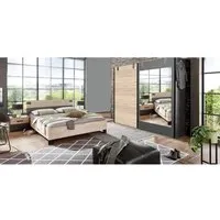 chambre à coucher complète adulte (lit 180x200cm + 2 chevets + armoire) coloris chêne