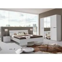 chambre à coucher complète adulte (lit 140x200cm + 2 chevets + armoire) coloris blanc-chrome brillant