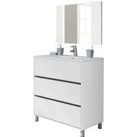 meuble vasque avec miroir coloris blanc brillant - hauteur 90 x longueur 81.5 x profondeur 46.5 cm