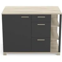 meuble bas coloris chêne kronberg - noir - longueur 120 x profondeur 60 x hauteur 90 cm