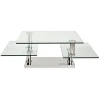 table basse - athm design - burbane gris - plateau verre - pieds metal - 80 x 80
