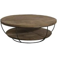 table basse ronde macabane alida en teck recyclé et métal noir - double plateau et coque noire