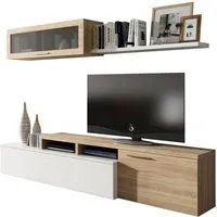nexus meuble tv contemporain blanc brillant et décor chêne canadien - l 200 cm