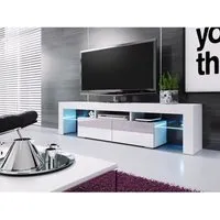 banc tv - vera - blanc laqué - 2 coffres de rangement - etagères en verre