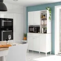 buffet de cuisine - tekana - blanc/chêne - 5 portes - 1 tiroir - l 108 x l 40 x h 186