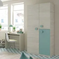 armoire 3 portes battantes bois blanchi/vert - monterey - blanc - bois - l 90 x l 52 x h 200 cm - armoire enfant