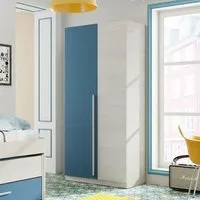 armoire enfant - riverside - bois blanchi/bleu - 2 portes battantes - l 90 x l 52 x h 200 cm