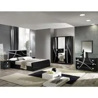 chambre complète 160*200 noir/argent - cross - noir - bois - lit : l 165 x l 206 x h 106 cm - chambre complète
