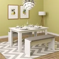 vicco ensemble de table à manger sentio, blanc, 90 x 140 cm avec 2 bancs