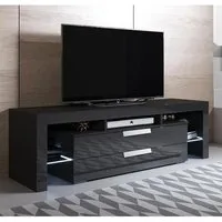 meuble tv - selma - 160 x 53 x 35cm - noir finition brillante - led rgb