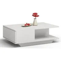 zeke - table basse contemporaine - 90x60x42cm - table à café - avec niche de rangement - finition blanc mat
