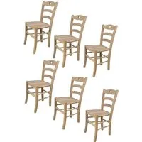tommychairs - set 6 chaises cuisine cuore, robuste structure en bois d'hêtre poli, non traité, 100% naturel, assise en bois