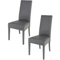 tommychairs - set 2 chaises cuisine luisa, robuste structure en bois de hêtre, assise et dossier en cuir artificiel gris foncé