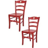 tommychairs - set 2 chaises cuisine cuore, robuste structure en bois de hêtre peindré en aniline couleur rouge et assise en bois