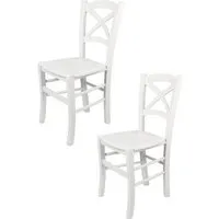 tommychairs - set 2 chaises cuisine cross, robuste structure en bois de hêtre laqué en couleur blanc et assise en bois