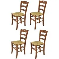 tommychairs - set 4 chaises cuisine cuore, robuste structure en bois de hêtre peindré en couleur noyer clair et assise en paille