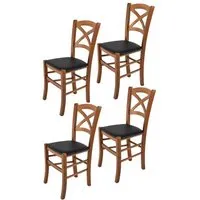 tommychairs - set 4 chaises cuisine cross, structure en bois de hêtre peindré en couleur noyer clair, assise en cuir artificiel