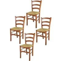 tommychairs - set 4 chaises cuisine venice, robuste structure en bois de hêtre peindré en couleur cerisier et assise en paille