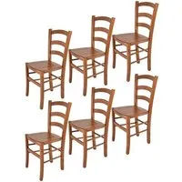 tommychairs - set 6 chaises cuisine venice, robuste structure en bois de hêtre peindré en couleur cerisier et assise en bois