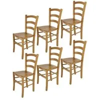 tommychairs - set 6 chaises cuisine venice, robuste structure en bois de hêtre peindré en couleur chêne et assise en bois