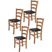 tommychairs - set 4 chaises cuisine venice, structure en bois de hêtre peindré en cerisier et assise en cuir artificiel noir