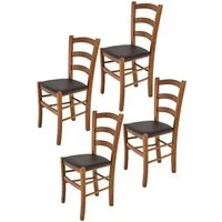 tommychairs - set 4 chaises cuisine venice, structure en bois de hêtre peindré en noyer clair et assise en cuir artificiel moka