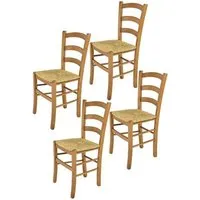 tommychairs - set 4 chaises cuisine venice, robuste structure en bois de hêtre peindré en couleur chêne et assise en paille