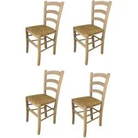 tommychairs - set 4 chaises cuisine venezia, robuste structure en bois de hêtre poli non traité, 100% naturel et assise en paille