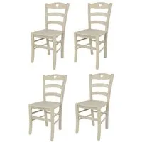 tommychairs - set 4 chaises cuisine cuore, robuste structure en bois de hêtre peindré en aniline couleur blanche et assise en bois
