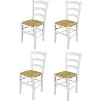 tommychairs - set 4 chaises cuisine venezia, robuste structure en bois de hêtre laqué en couleur blanc et assise en paille