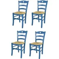 tommychairs - set 4 chaises cuisine cuore, robuste structure en bois de hêtre peindré en aniline couleur bleue et assise en paille