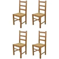 tommychairs - set 4 chaises cuisine rustica, robuste structure en bois de hêtre peindré en couleur chêne et assise en paille