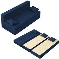 canapé lit tretris convertible modulable réversible 3 places - tissu dehoussable et lavable couleur bleu