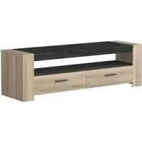 demeyere meuble tv 2 tiroirs/1 niche. décor chêne kronberg - l 152,3 x p 44,9 x h 46,4 cm - sheffield