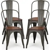 giantex lot 4 chaises salle à manger empilables- cadre en fer+ siège en bois- style industriel- pour bar/salon- charge 150 kg