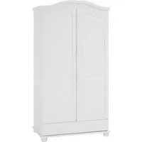 armoire bergen dressing pour vêtements avec 2 portes penderie 1 tringle et 1 étagère et 1 tiroir, en pin massif lasuré blanc