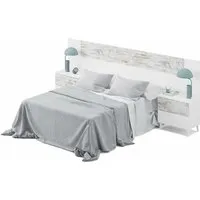 ensemble de meubles - pegane - tête de lit + 2 tables de chevet - blanc - vintage - 34 cm - 247 cm - 100 cm