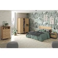 ensemble chambre à coucher complète adulte coloris chêne doré ( armoire + commode rangement + 2 chevets + tête de lit )