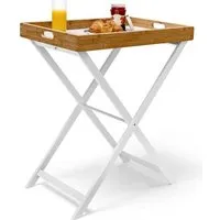 relaxdays table d'appoint pliable bambou plateau amovible hxlxp: 72 x 60 x 40 cm plateau de lit support table bout de canapé, blanc