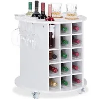 relaxdays etagère bouteilles de vin, design, à roulettes, 17 bouteilles, porte-bouteilles, rond, hxd : 56 x 54cm, blanc -