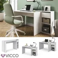 bureau informatique extensible vicco ben - blanc - 145 x 75,8 x 46,4 cm - bois - panneaux de particules