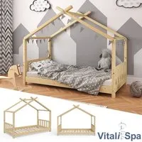 lit pour enfant vitalispa, lit cabane design 80 x 160, barrière, enfants, bois, cabane, lit cabane