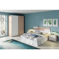 ensemble de chambre à coucher adulte coloris effet bois - blanc ( armoire + 2 chevets et tête de lit )