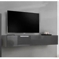 meuble tv - berit - 180x30 - gris - rectangulaire - brillant - contemporain - design