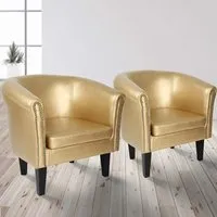 fauteuil chesterfield - miadomodo® - lot de 2 - simili cuir et bois - 58x71x70cm - doré