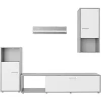 meuble tv - anna - 2 portes - étagère - colonnes murales - blanc - béton